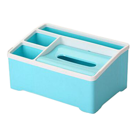Multifuction Tissue Box Remote Control Holder Desk Organizer Home / Office, Blue