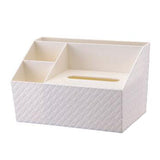 Multifuctional Tissue Box Storage Organizer Ipad Remote Control Holder, White
