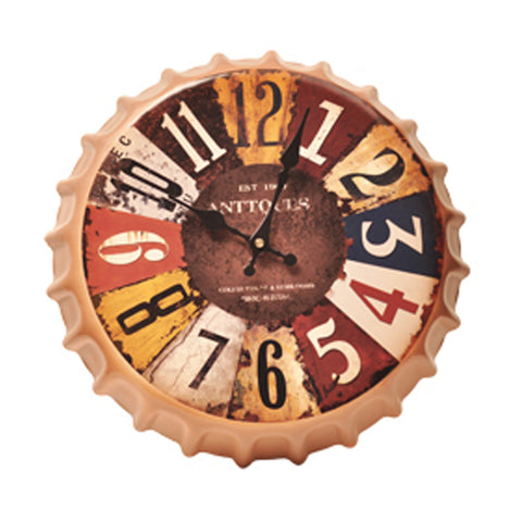 Crown Bottle Cap Retro Wall Clock Adornment Bracket Clock Silent Wall Decor H