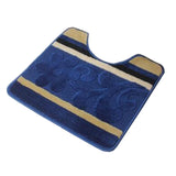 U-shaped Flower Nonslip Toilet Rug Bath Mats Bathroom Carpet Mat, Dark Blue