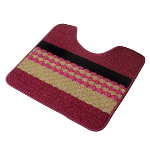 U-shaped Stripe Nonslip Toilet Rug Bath Mats Bathroom Carpet Mat, Rose Red