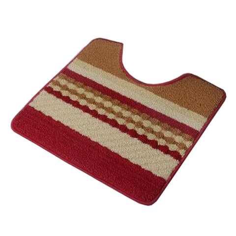 U-shaped Stripe Nonslip Toilet Rug Bath Mats Bathroom Carpet Mat, Red & Brown