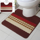 U-shaped Stripe Nonslip Toilet Rug Bath Mats Bathroom Carpet Mat, Red