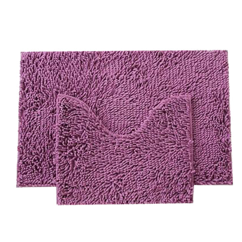 Nonslip A Set of Soft Chenille U-shaped Toilet Rug Bath Mats Bathroom Carpet Mat, Purple