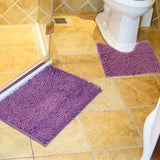 Nonslip A Set of Soft Chenille U-shaped Toilet Rug Bath Mats Bathroom Carpet Mat, Purple