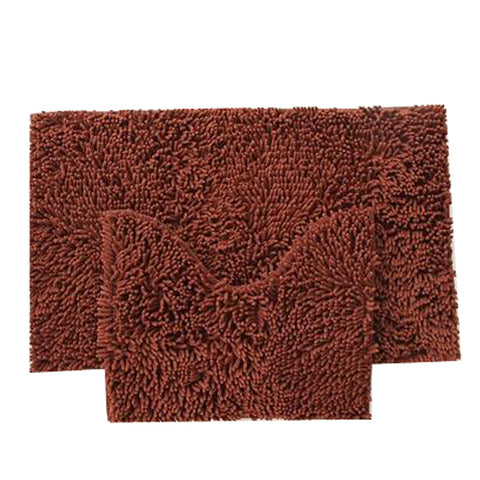 Nonslip A Set of Soft Chenille U-shaped Toilet Rug Bath Mats Bathroom Carpet Mat, Coffee