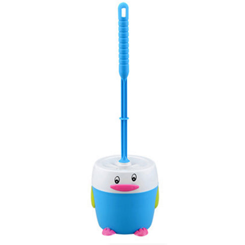 Cute Toilet Brush & Holder Set Bathroom Closestool Cleaning Accessory, Blue
