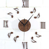 DIY Musical Note Wall Sticker Home Decor Modern Wall Clocks Wood Wall Clocks 12"
