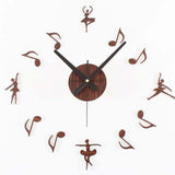 Wood Wall Clocks DIY Dancing and Musical Note Wall Sticker Modern Wall Clock 12"