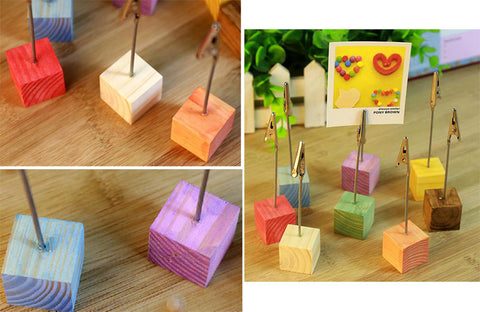 Set of 5 Wooden Creative Memo Holders Message Notes Postcard Photo Clips Memo Clip Decoration # 11
