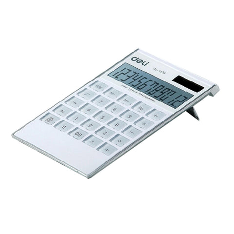 Ultrathin Dual Power 12 Digits Desktop Calculator, LCD Display, White