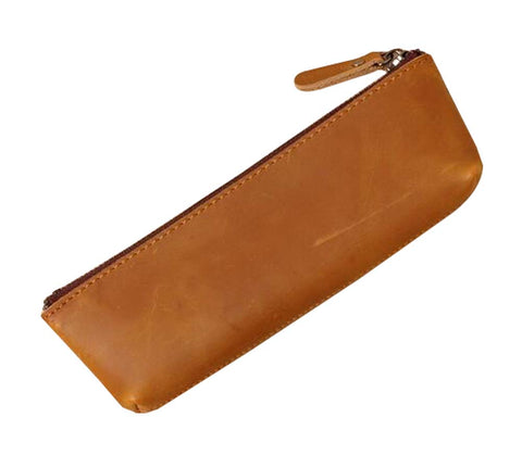 Durable Cowhide Pencil Bags Large Capacity Pen Cases Holder (Earthy YELLOW)