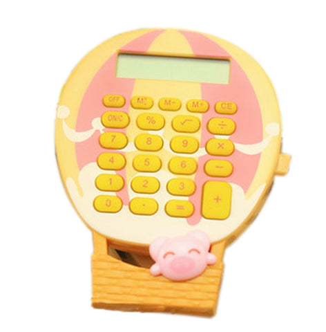 8 Digits LCD Display Ballon Shape Business Mini Calculator, Pink and Yellow