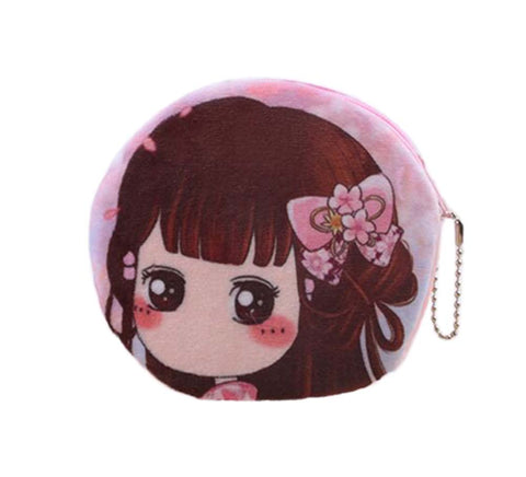 3 Pieces Of Lovely Cartoon Girl With Bow Coin Purses/Key Cases