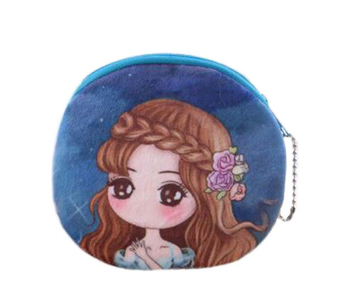 3 Pieces Of Fashion Cartoon Girl With Purple Roses Coin Purses/Key Cases