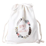 Cheap Canvas Drawstring Backpack Bag Stylish Lightweight String Bag Wreath