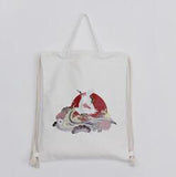 Pull Canvas Drawstring Backpack Bag Stylish Lightweight String Bag Crane