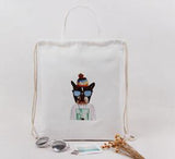 Pull Canvas Drawstring Backpack Bag Stylish Lightweight String Bag Dog