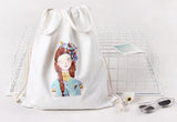 Canvas Drawstring Backpack Bag Stylish Lightweight String Bag Garland Girl