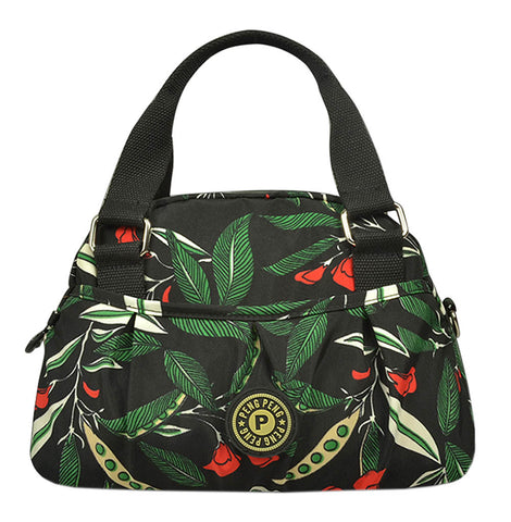 Women Waterproof Zipper Tote Bag Handbag Messenger Bag, Army green, Flower
