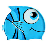 Lovely Cartoon Silicone Swim Cap Cartoon Fish Blue
