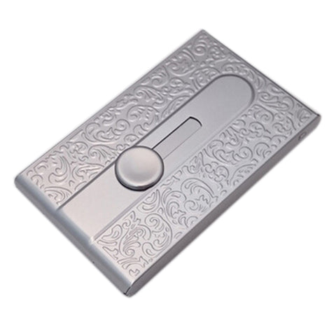 Metal Card Holders Business Portable Name Card Holder With Carved Pattern, Grey