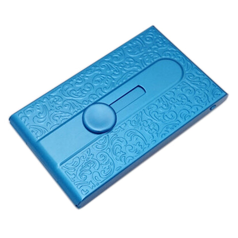 Metal Card Holders Carved Pattern Business Name Card Holder, Blue