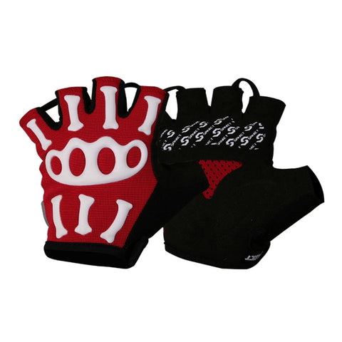 [RED]Skeleton Half Finger Gloves Men's Cycling Motocycling Gloves