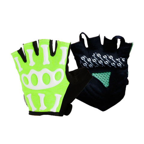 [GREEN]Skeleton Half Finger Gloves Men's Cycling Motocycling Gloves