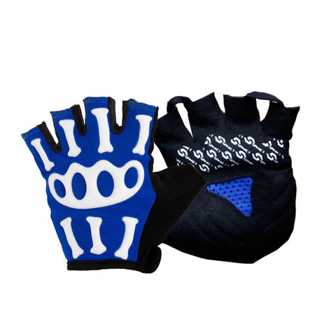 [BLUE]SPAKCT Skeleton Half Finger Gloves Men's Cycling Motocycling Gloves