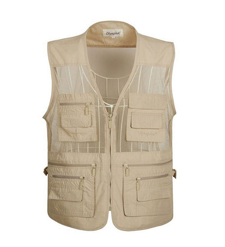 Summer Outdoor Mesh Fishing Photographer Vest For Men BEIGE, 4XL