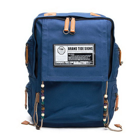 Navy Canvas Backpack for Women Beading Backpack for Travel