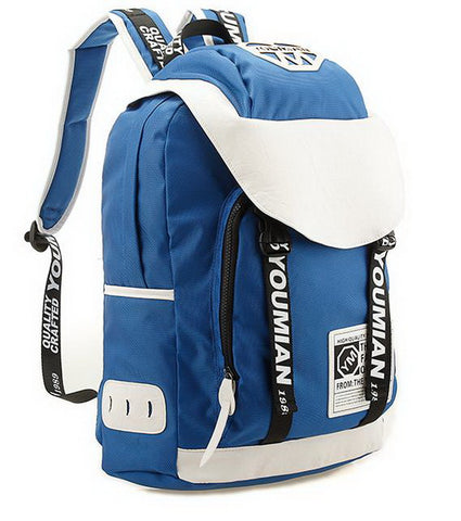 Adult Backpack Canvas Sport Backpack for Girls Blue&White