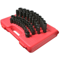39 Piece 1/2" Drive 6 Point Standard and Deep SAE Impact Socket Set