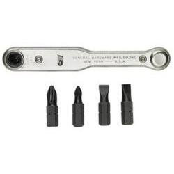 Ratcheting Offset Screwdriver Set, 5 Piece, with Handle, Two Slotted and Two Phillips Bits