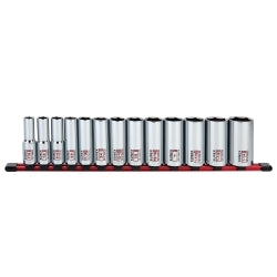 13 Pc. 1/2" Dr Deep Socket Set-SAE 6pt Rail