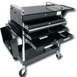 Deluxe Service Cart With Locking Top, 4 Drawers and extra storage - Black