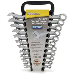 Combination Wrench Set, 11 Piece, 8mm to 19mm, Raised Panel, in Storage Rack