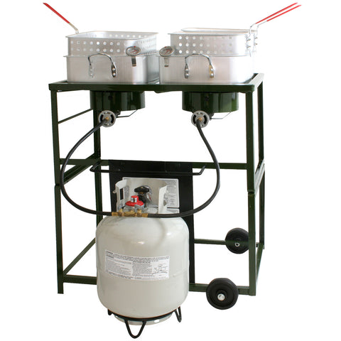 Double Basket Outdoor Cooker & Fryer with Double Burner