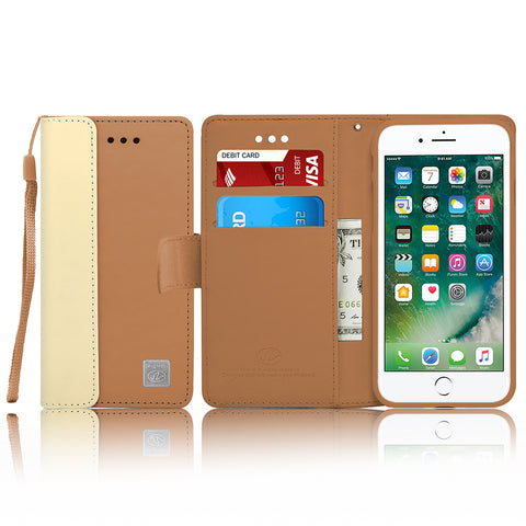 IPhone 7 Leather Wallet Pouch Card Slot Case Cover Brown