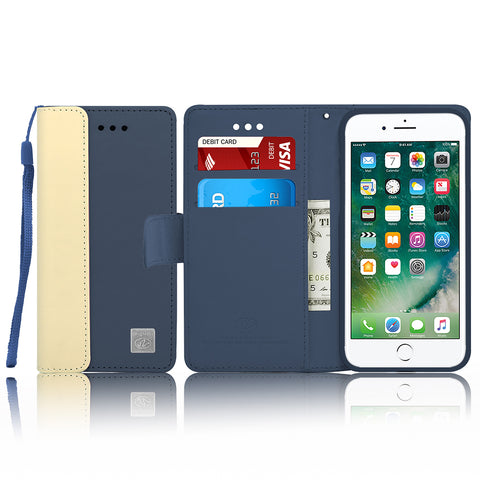 IPhone 7 Leather Wallet Pouch Card Slot Case Cover Blue