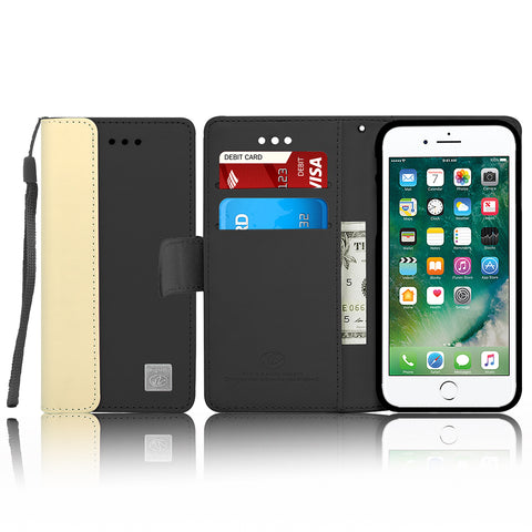 IPhone 7 Plus Leather Wallet Pouch Card Slot Case Cover Black