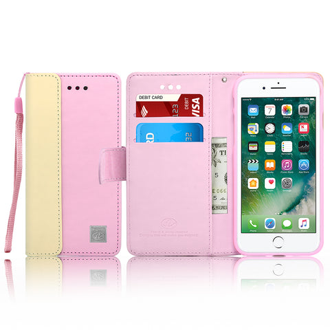 IPhone 7 Plus Leather Wallet Pouch Card Slot Case Cover Pink