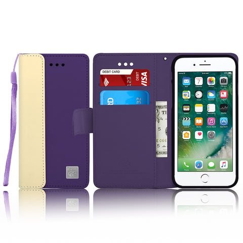 IPhone 7 Plus Leather Wallet Pouch Card Slot Case Cover Purple