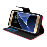 Samsung Galaxy S7 Edge Folio Cover with Credit Card ID Holders Leather Wallet Pouch Case Cover Red