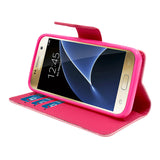 Samsung Galaxy S7 Folio Cover with Credit Card ID Holders Leather Wallet Pouch Case Cover Pink