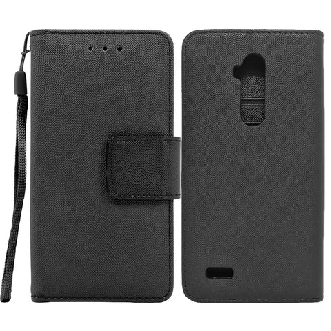 ZTE Max XL / N9560 Folio Cover with Credit Card ID Holders Leather Wallet Pouch Case Cover Black
