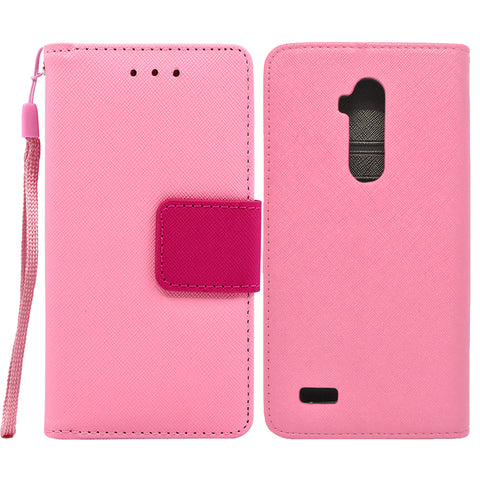 ZTE Max XL / N9560 Folio Cover with Credit Card ID Holders Leather Wallet Pouch Case Cover Pink