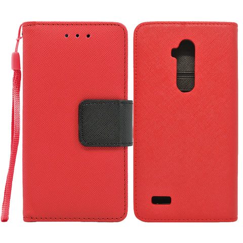 ZTE Max XL / N9560 Folio Cover with Credit Card ID Holders Leather Wallet Pouch Case Cover Red