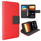 ZTE Max XL / N9560 Folio Cover with Credit Card ID Holders Leather Wallet Pouch Case Cover Red